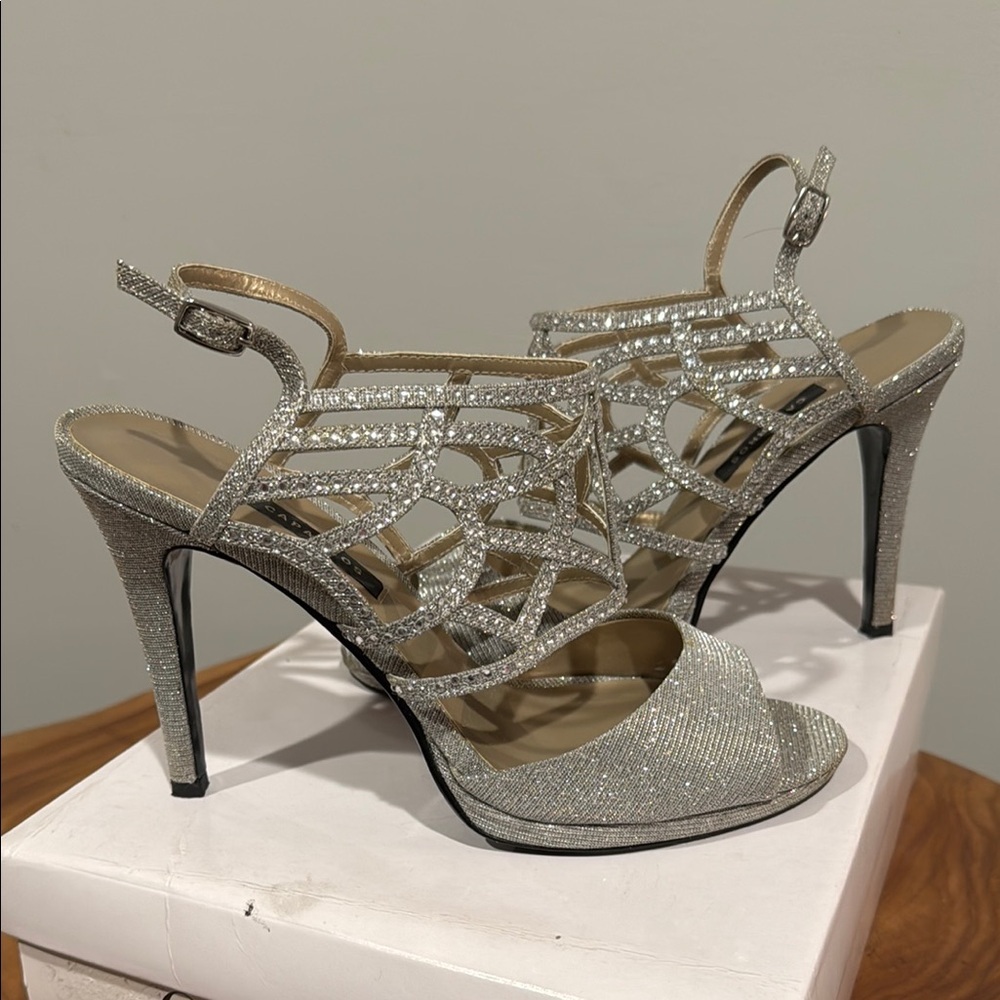 Elegant Silver Strappy Heels